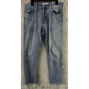LOGG By H&M Mens 33 x 32 (36x28) Denim Blue Jeans Button Fly Raw Hem Tapered Fit